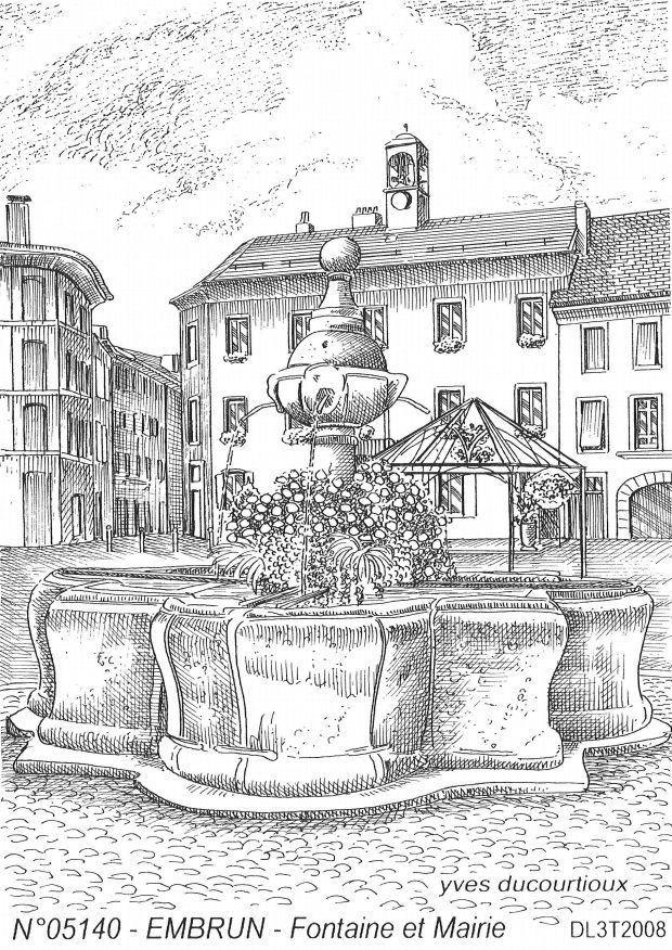 N 05140 - EMBRUN - fontaine et mairie