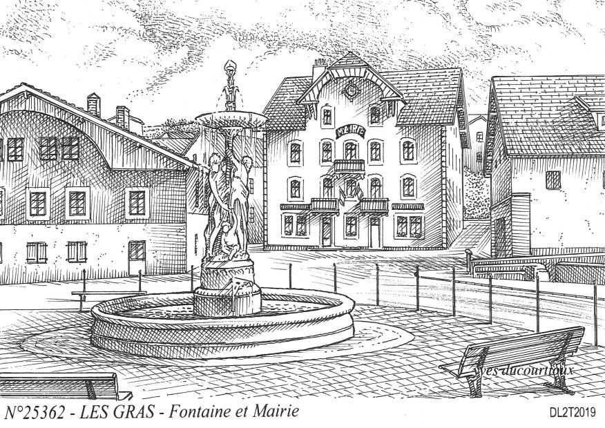 N 25362 - LES GRAS - fontaine et mairie