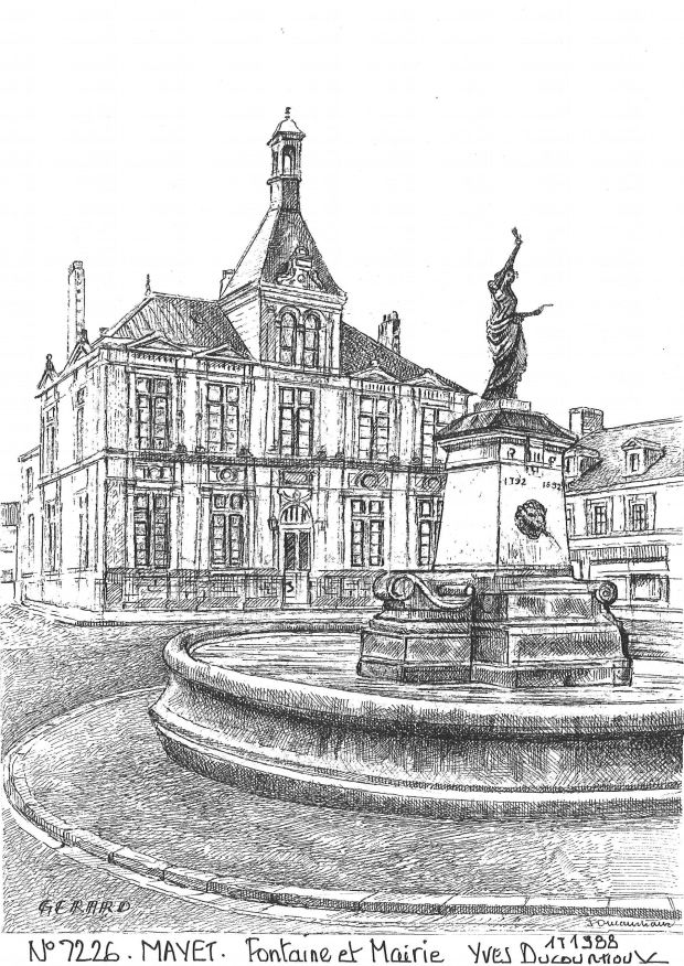 N 72026 - MAYET - fontaine et mairie