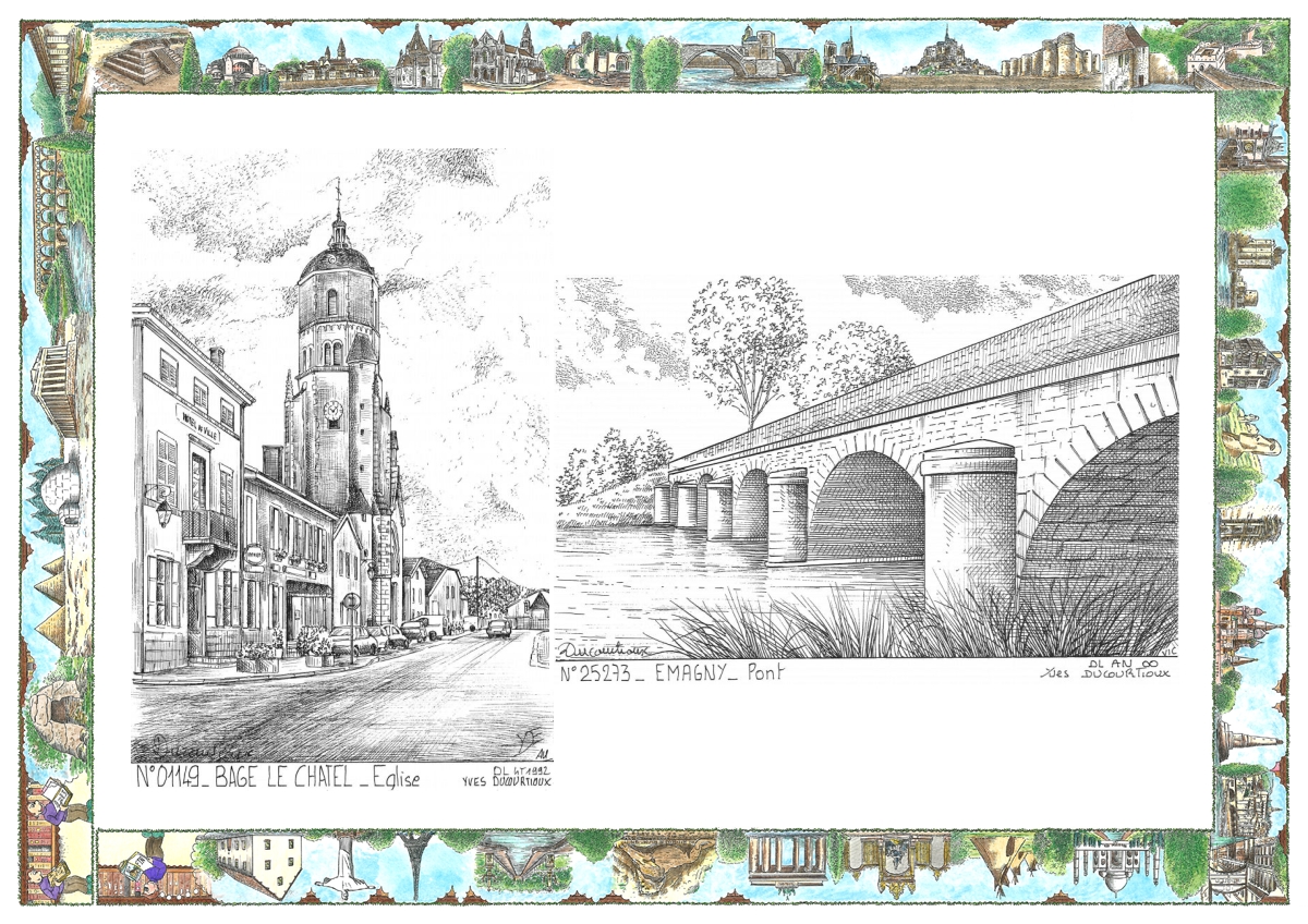 MONOCARTE N 01149-25273 - BAGE LE CHATEL - �glise / EMAGNY - pont