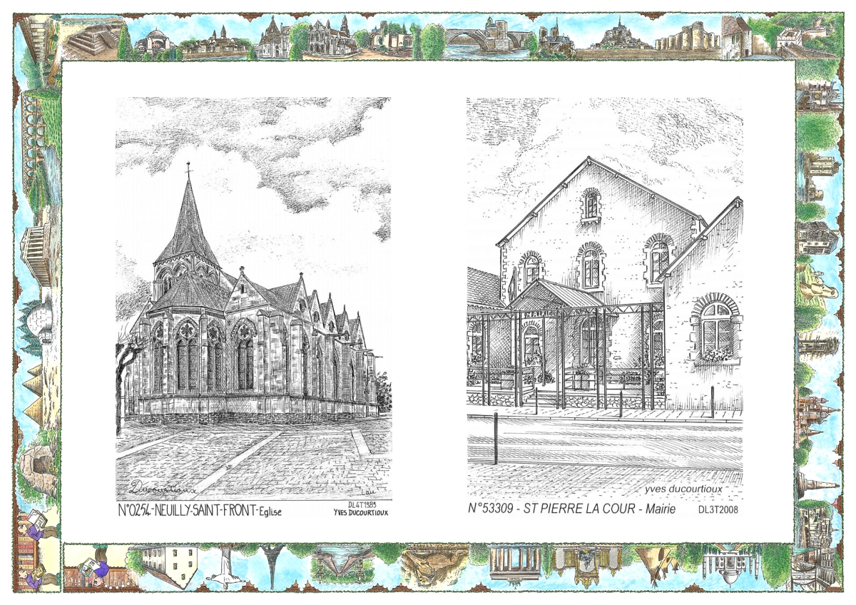 MONOCARTE N 02054-53309 - NEUILLY ST FRONT - �glise / ST PIERRE LA COUR - mairie