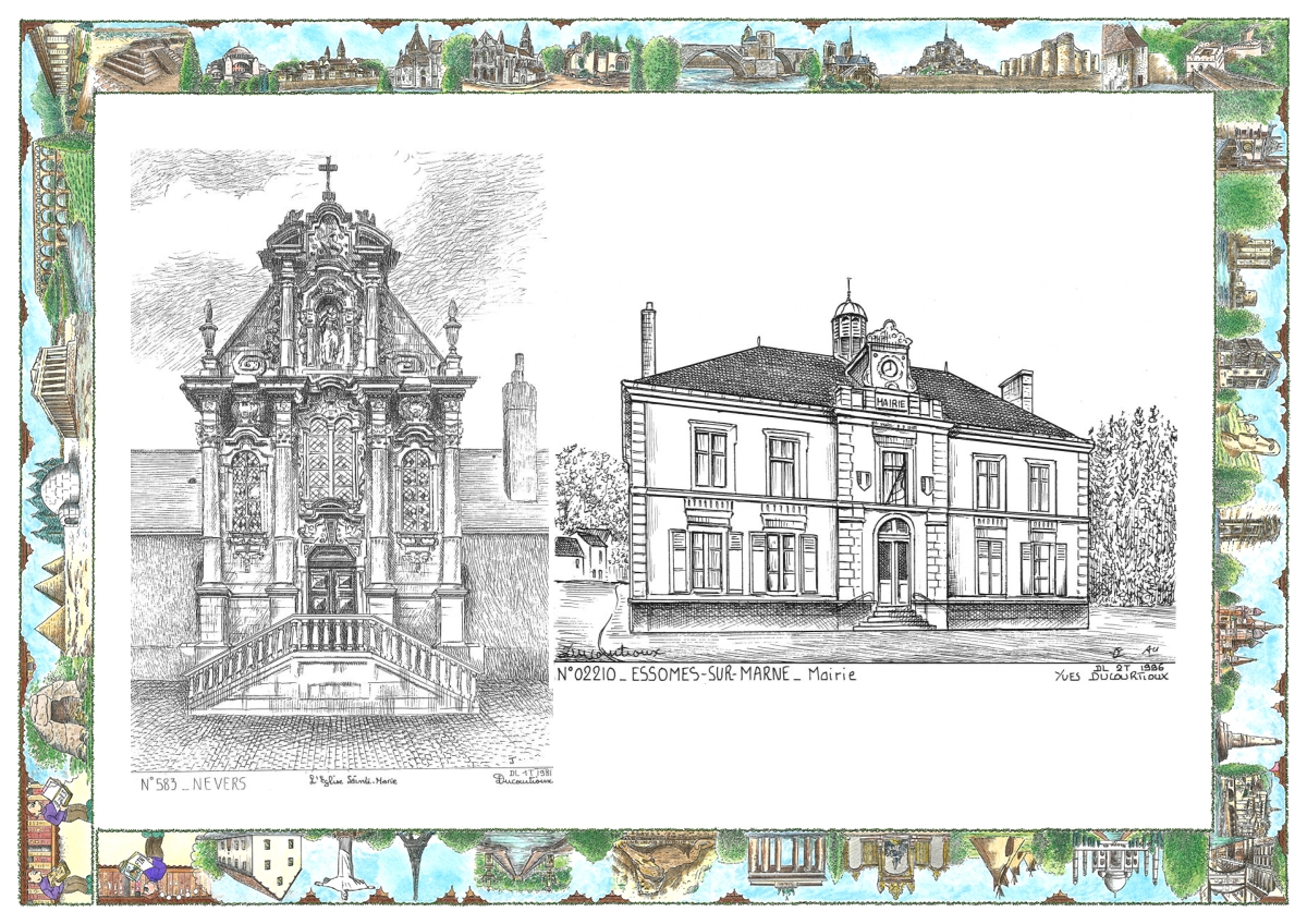 MONOCARTE N 02210-58003 - ESSOMES SUR MARNE - mairie / NEVERS - �glise ste marie