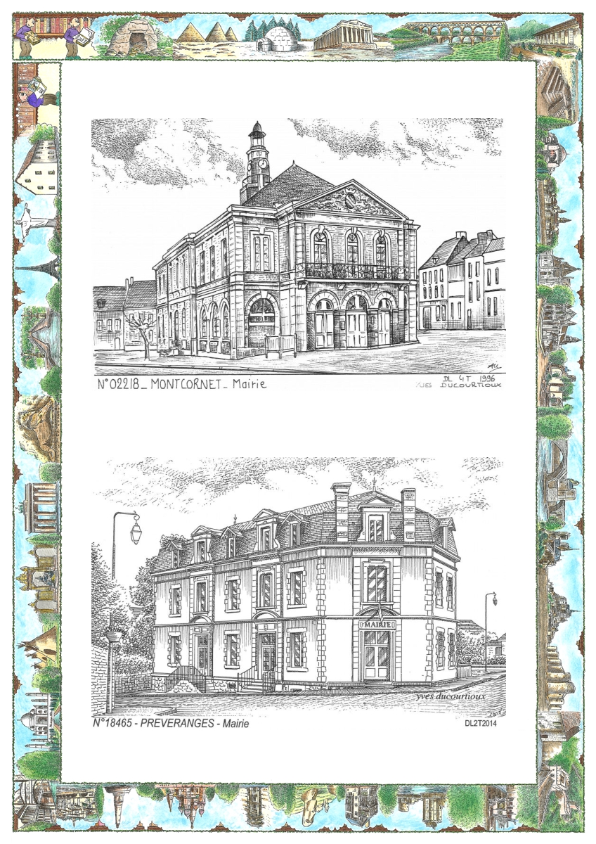 MONOCARTE N 02218-18465 - MONTCORNET - mairie / PREVERANGES - mairie