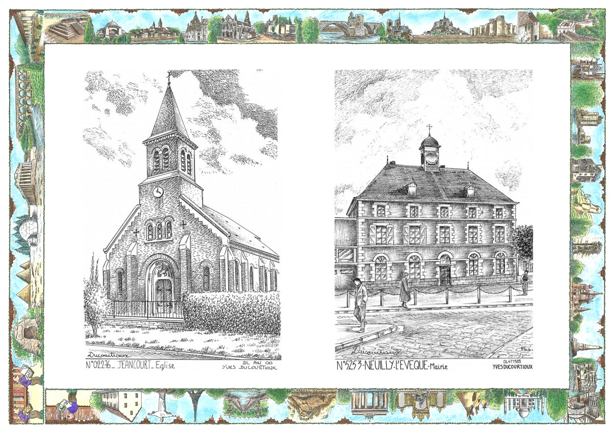 MONOCARTE N 02276-52053 - JEANCOURT - �glise / NEUILLY L EVEQUE - mairie