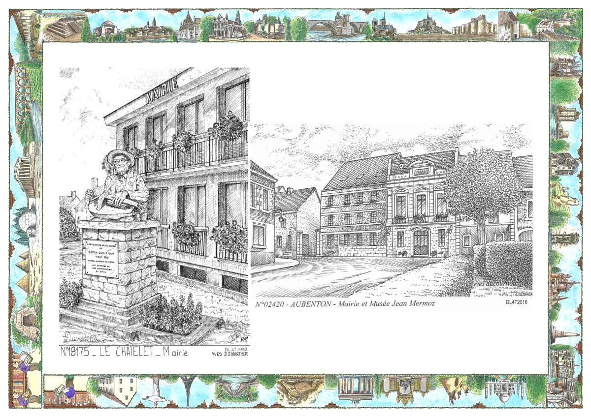 MONOCARTE N 02420-18175 - AUBENTON - mairie et mus�e jean mermoz / LE CHATELET - mairie