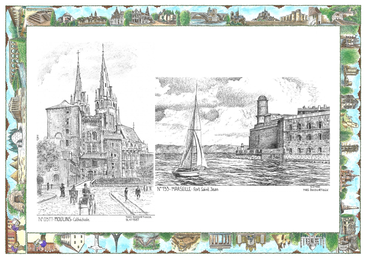 MONOCARTE N 03017-13003 - MOULINS - cath�drale / MARSEILLE - fort st jean