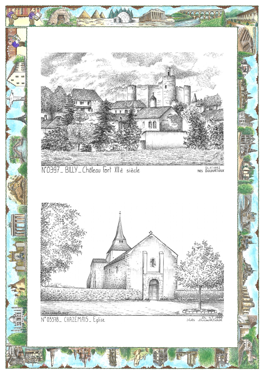 MONOCARTE N 03097-03378 - BILLY - ch�teau fort XII� si�cle / CHAZEMAIS - �glise
