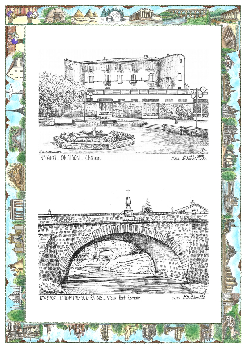 MONOCARTE N 04107-42302 - ORAISON - ch�teau / L HOPITAL SUR RHINS - vieux pont romain