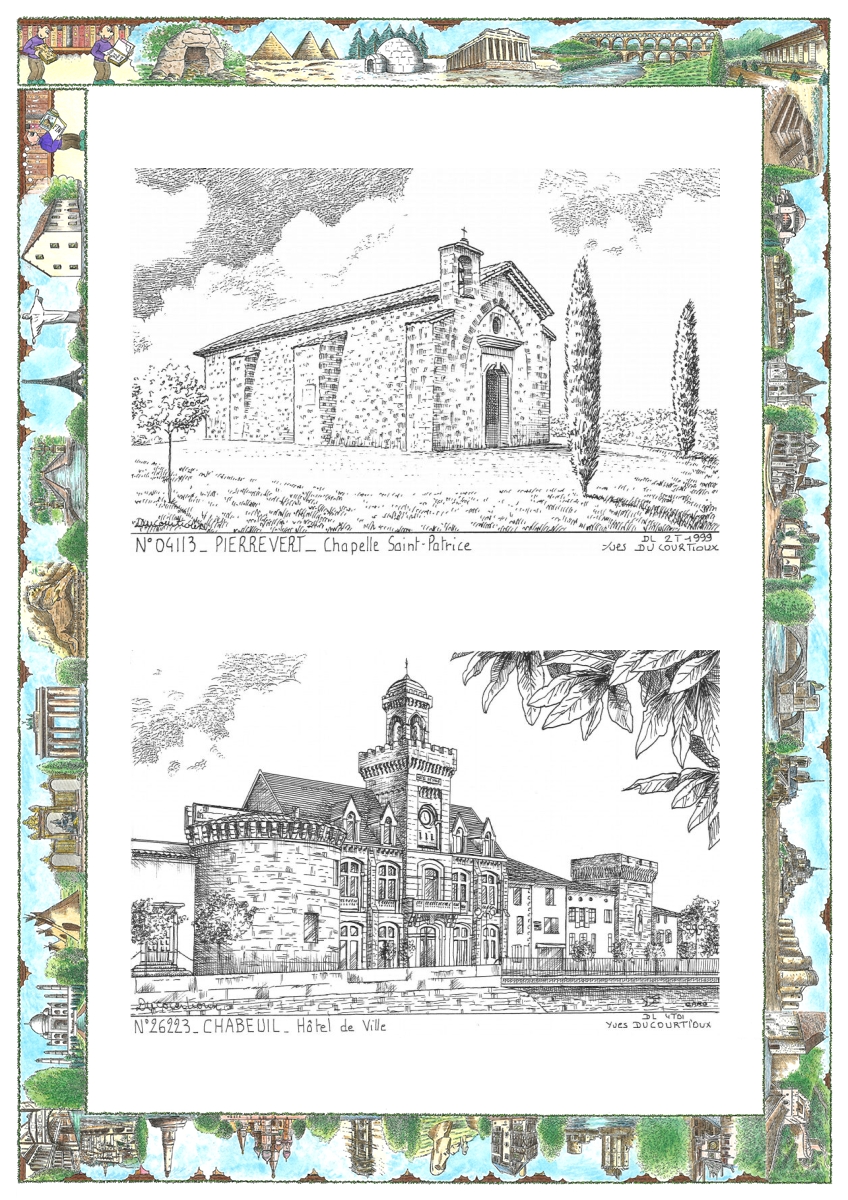 MONOCARTE N 04113-26223 - PIERREVERT - chapelle st patrice / CHABEUIL - h�tel de ville