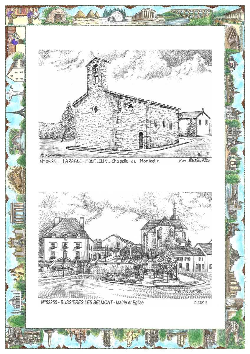 MONOCARTE N 05085-52255 - LARAGNE MONTEGLIN - chapelle de monteglin / BUSSIERES LES BELMONT - mairie et �glise