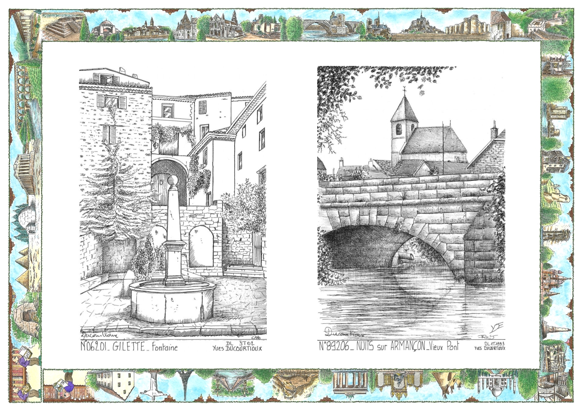 MONOCARTE N 06201-89206 - GILETTE - fontaine / NUITS SUR ARMANCON - vieux pont