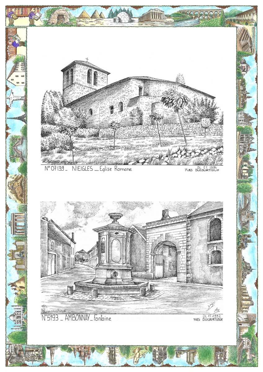 MONOCARTE N 07139-51093 - NIEIGLES - �glise romane / AMBONNAY - fontaine