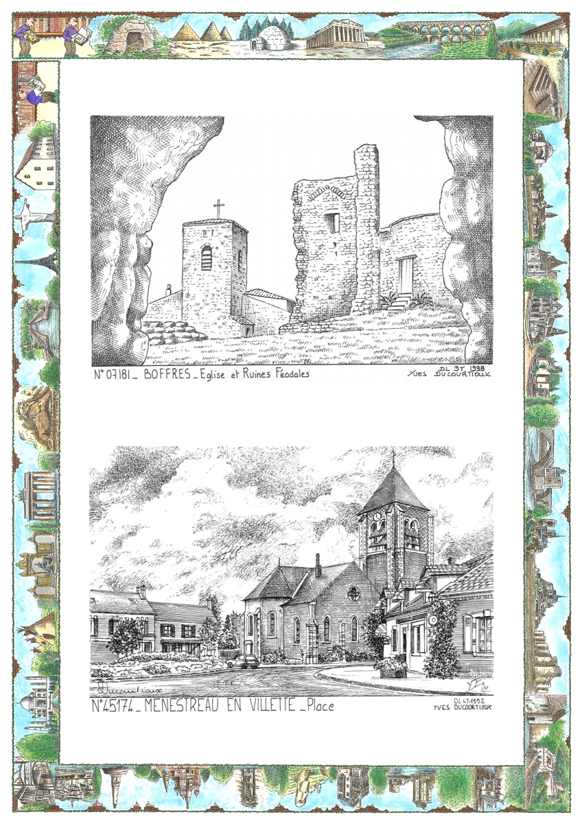MONOCARTE N 07181-45174 - BOFFRES - �glise et ruines f�odales / MENESTREAU EN VILLETTE - place