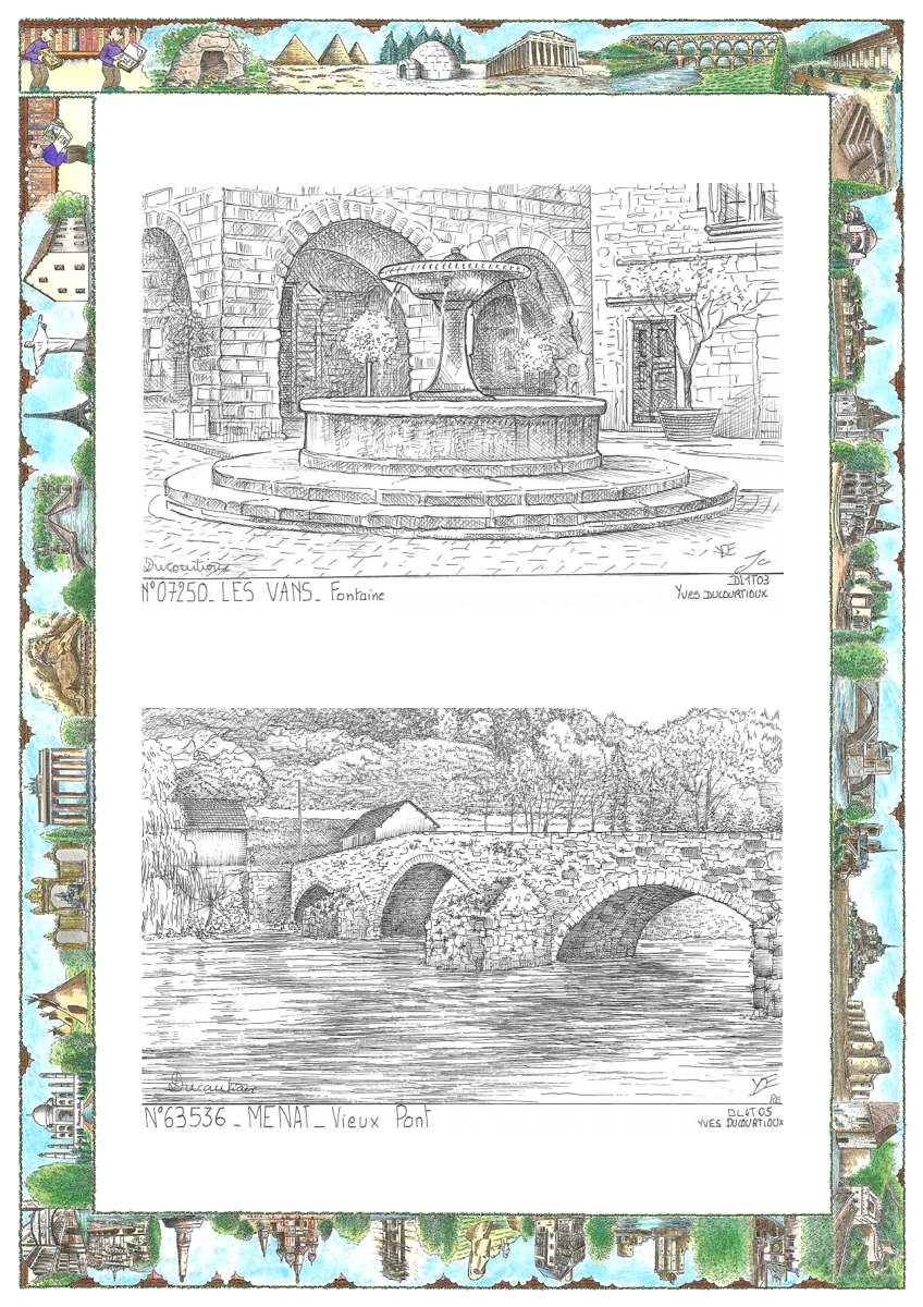 MONOCARTE N 07250-63536 - LES VANS - fontaine / MENAT - vieux pont