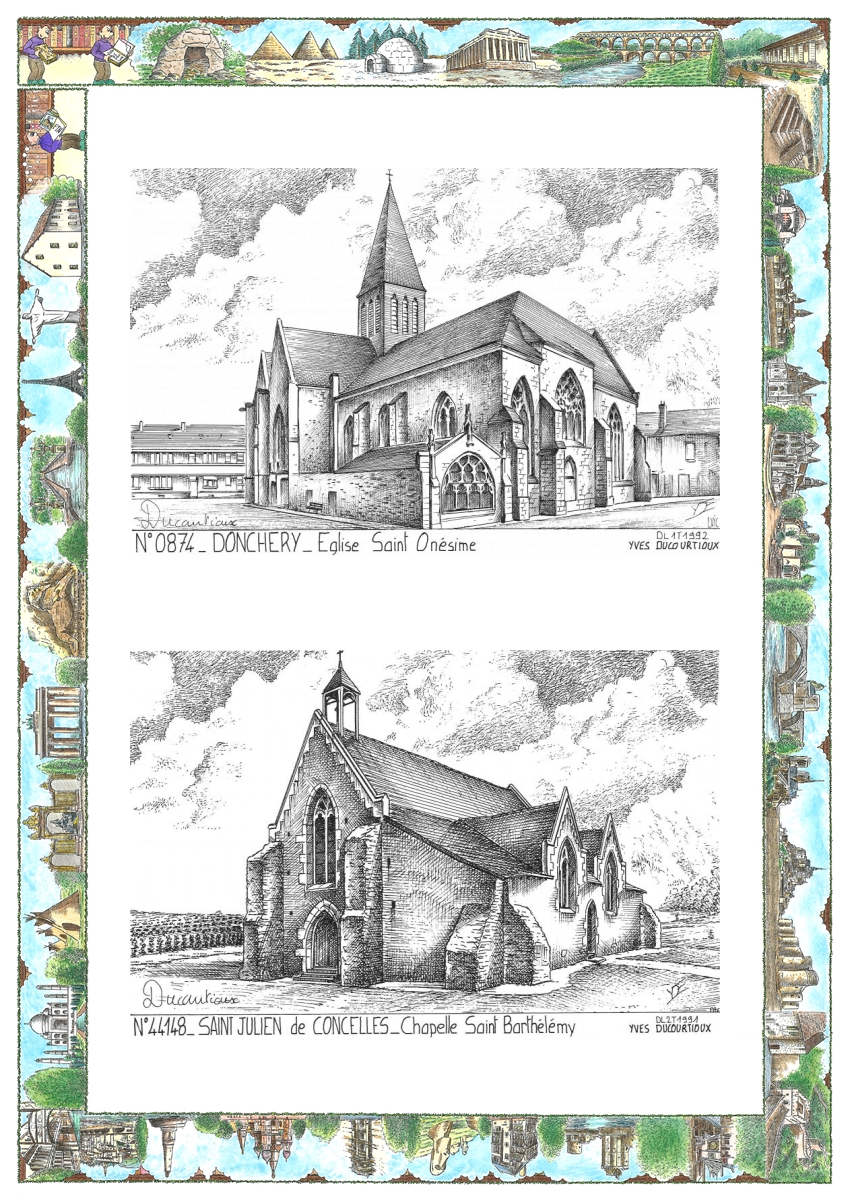 MONOCARTE N 08074-44148 - DONCHERY - �glise st on�sime / ST JULIEN DE CONCELLES - chapelle st barth�l�my