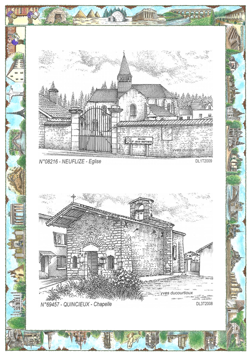 MONOCARTE N 08216-69457 - NEUFLIZE - �glise / QUINCIEUX - chapelle