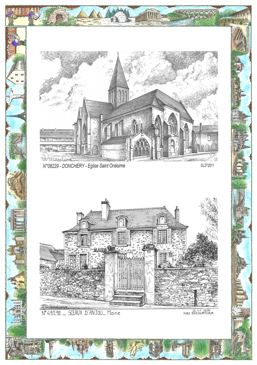 MONOCARTE N 08229-49292 - DONCHERY - �glise st on�sime / SCEAUX D ANJOU - mairie