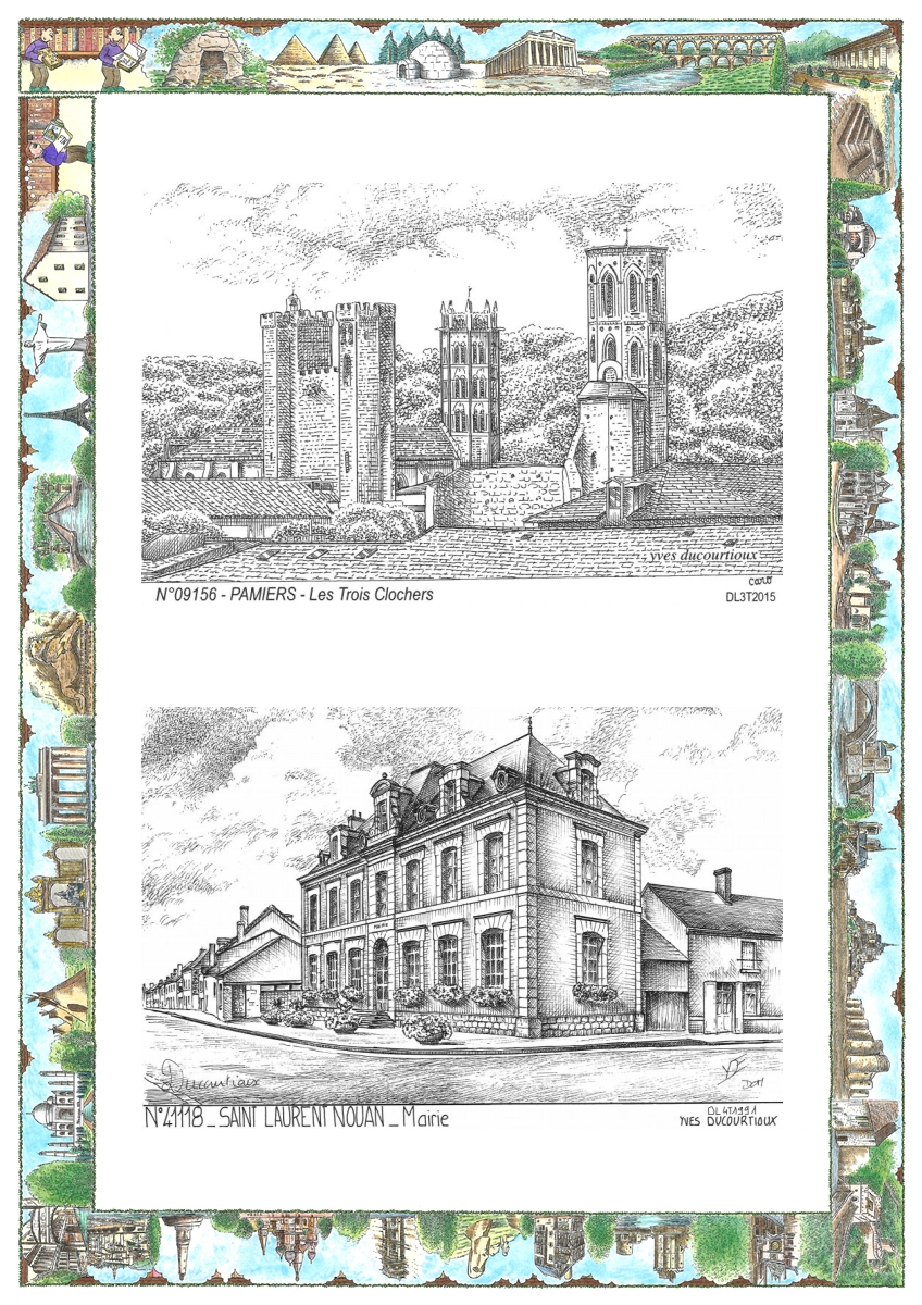 MONOCARTE N 09156-41118 - PAMIERS - les trois clochers / ST LAURENT NOUAN - mairie