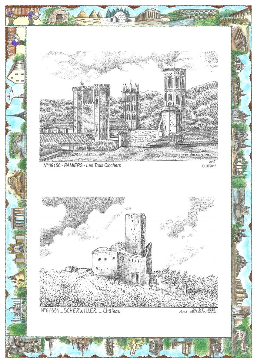 MONOCARTE N 09156-67334 - PAMIERS - les trois clochers / SCHERWILLER - ch�teau