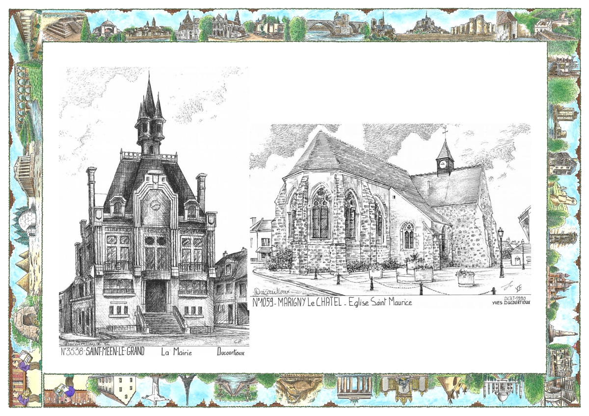 MONOCARTE N 10059-35038 - MARIGNY LE CHATEL - �glise st maurice / ST MEEN LE GRAND - mairie