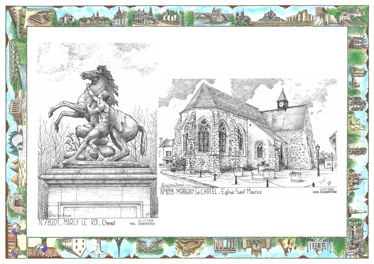 MONOCARTE N 10059-78201 - MARIGNY LE CHATEL - �glise st maurice / MARLY LE ROI - cheval