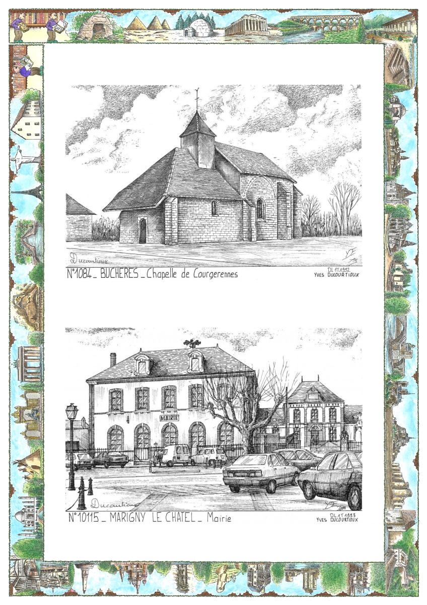 MONOCARTE N 10084-10115 - BUCHERES - chapelle de courgerennes / MARIGNY LE CHATEL - mairie