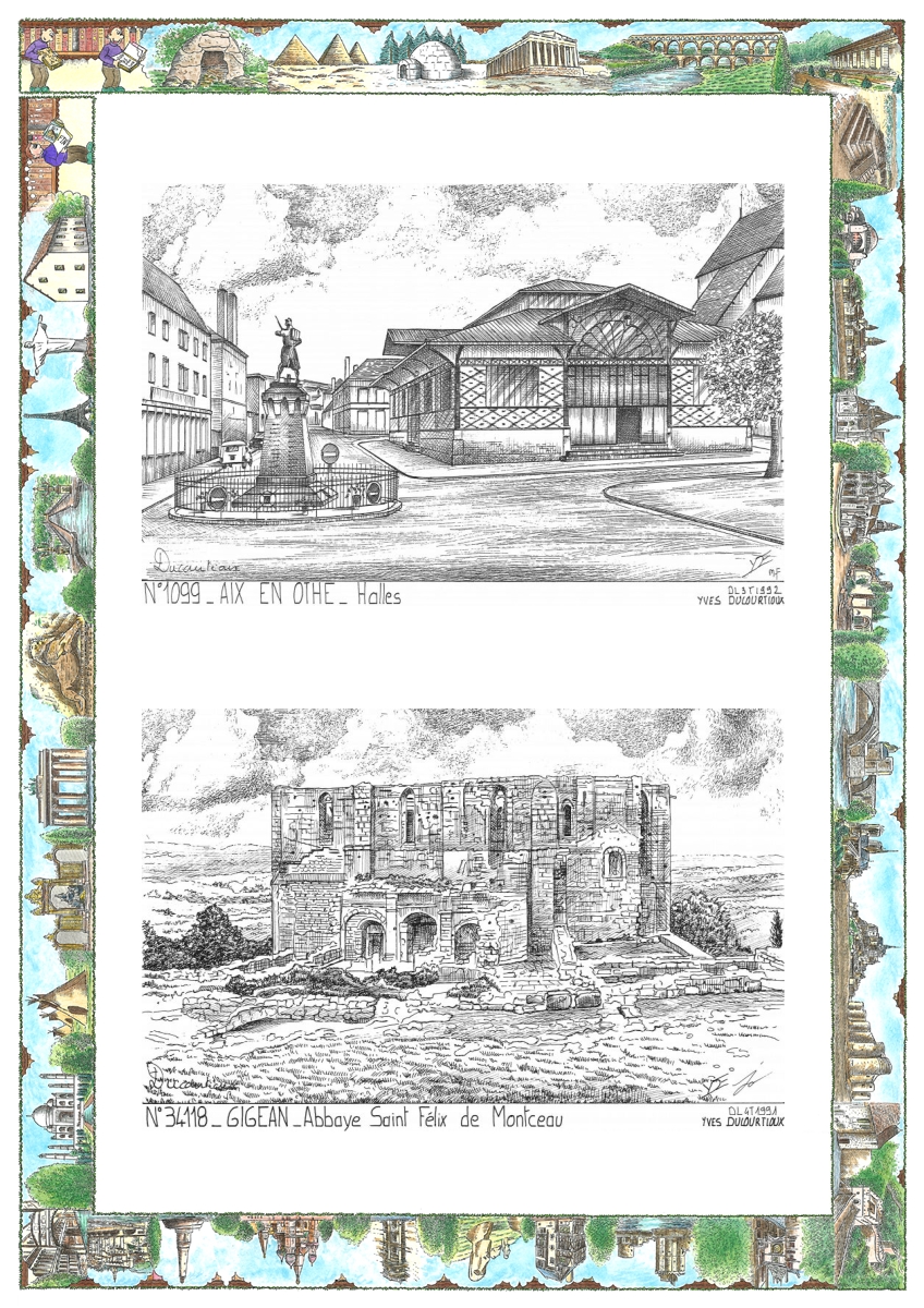 MONOCARTE N 10099-34118 - AIX EN OTHE - halles / GIGEAN - abbaye st f�lix de montceau