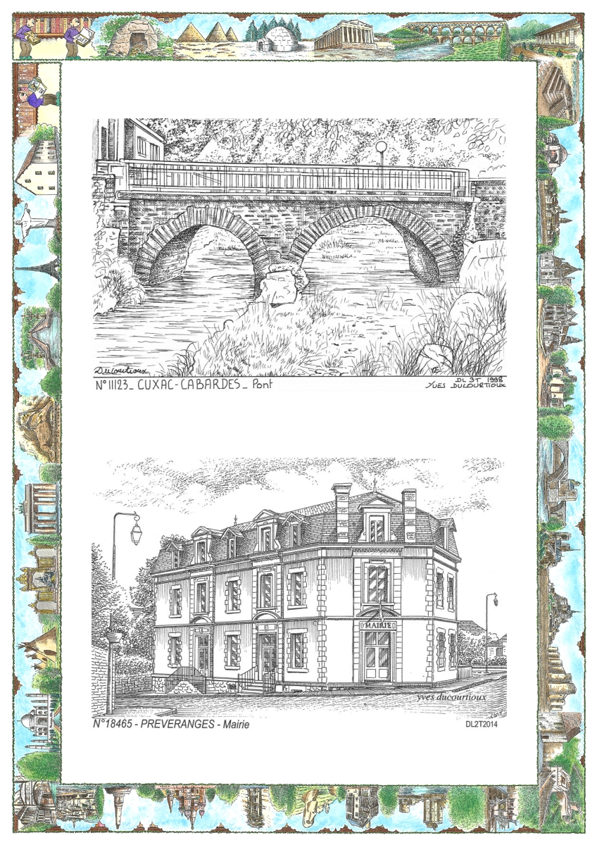 MONOCARTE N 11123-18465 - CUXAC CABARDES - pont / PREVERANGES - mairie