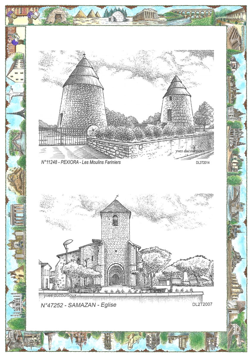 MONOCARTE N 11248-47252 - PEXIORA - les moulins fariniers / SAMAZAN - �glise