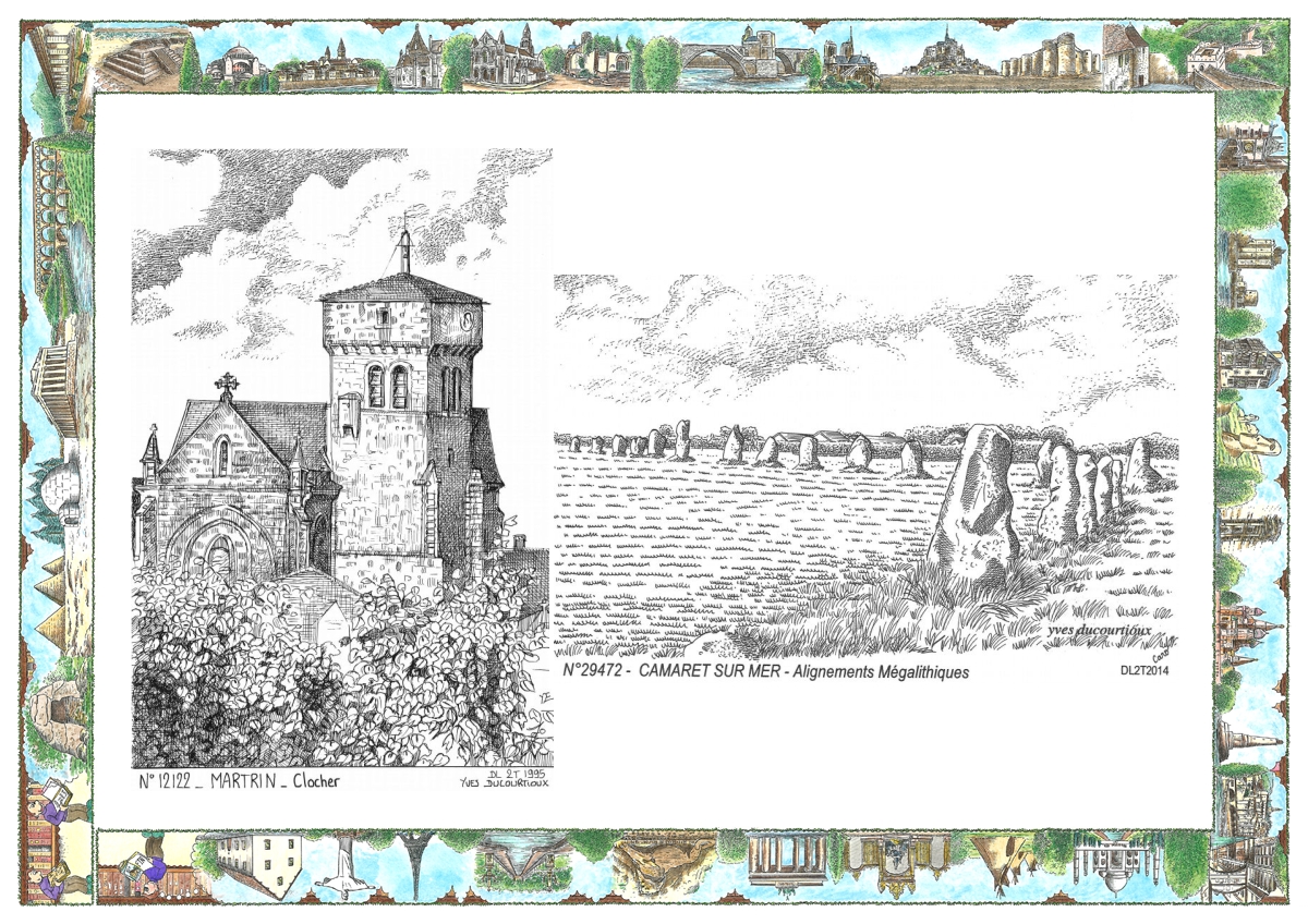 MONOCARTE N 12122-29472 - MARTRIN - clocher / CAMARET SUR MER - alignements m�galithiques