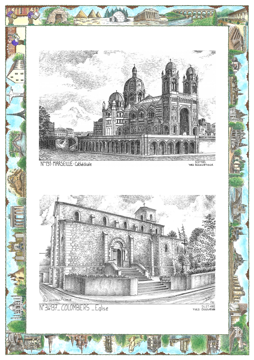 MONOCARTE N 13001-34137 - MARSEILLE - cath�drale / COLOMBIERS - �glise