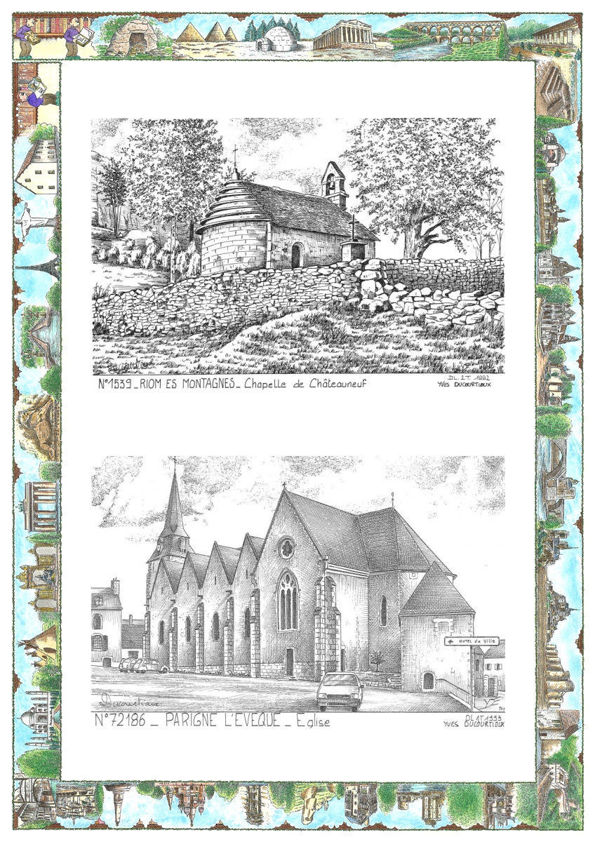MONOCARTE N 15039-72186 - RIOM ES MONTAGNES - chapelle de ch�teauneuf / PARIGNE L EVEQUE - �glise