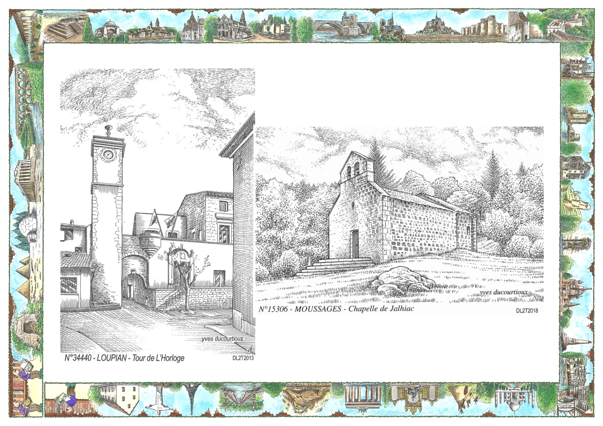 MONOCARTE N 15306-34440 - MOUSSAGES - chapelle de jalhiac / LOUPIAN - tour de l horloge