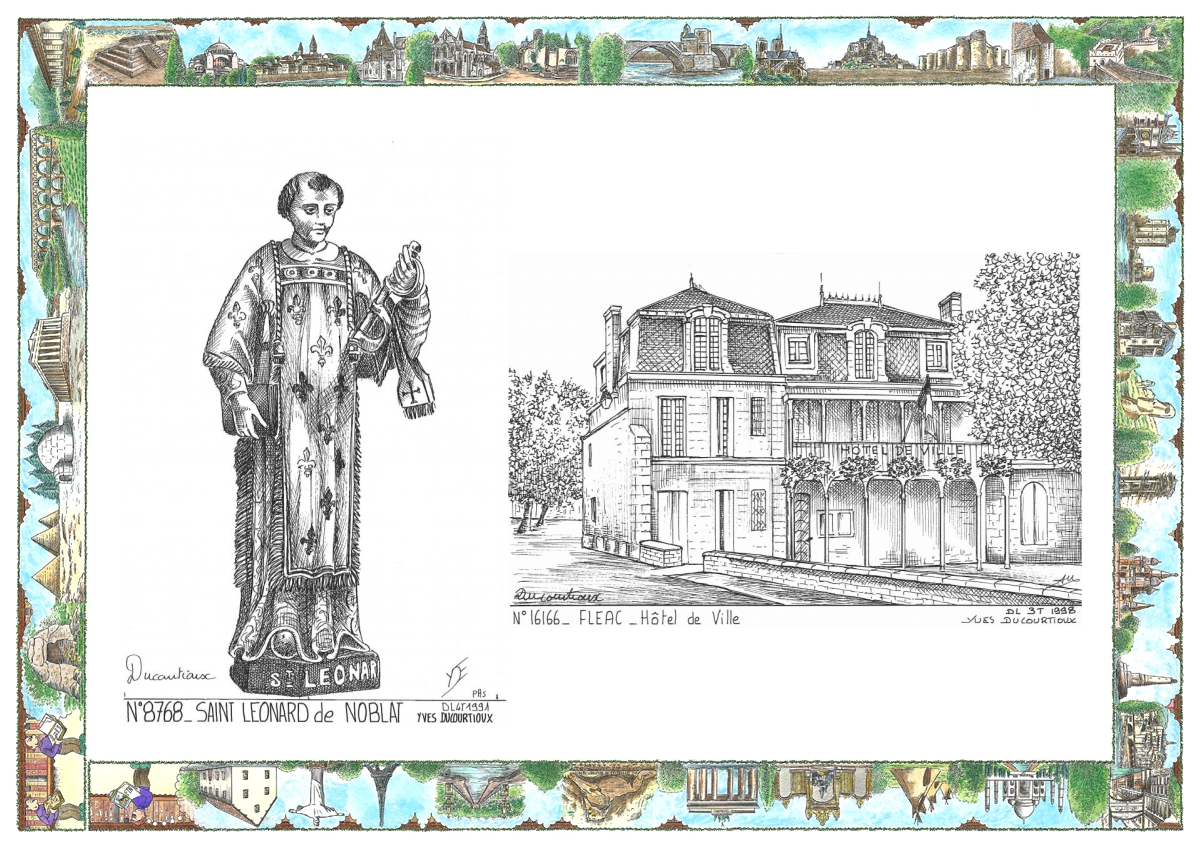 MONOCARTE N 16166-87068 - FLEAC - h�tel de ville / ST LEONARD DE NOBLAT - statue de st l�onard