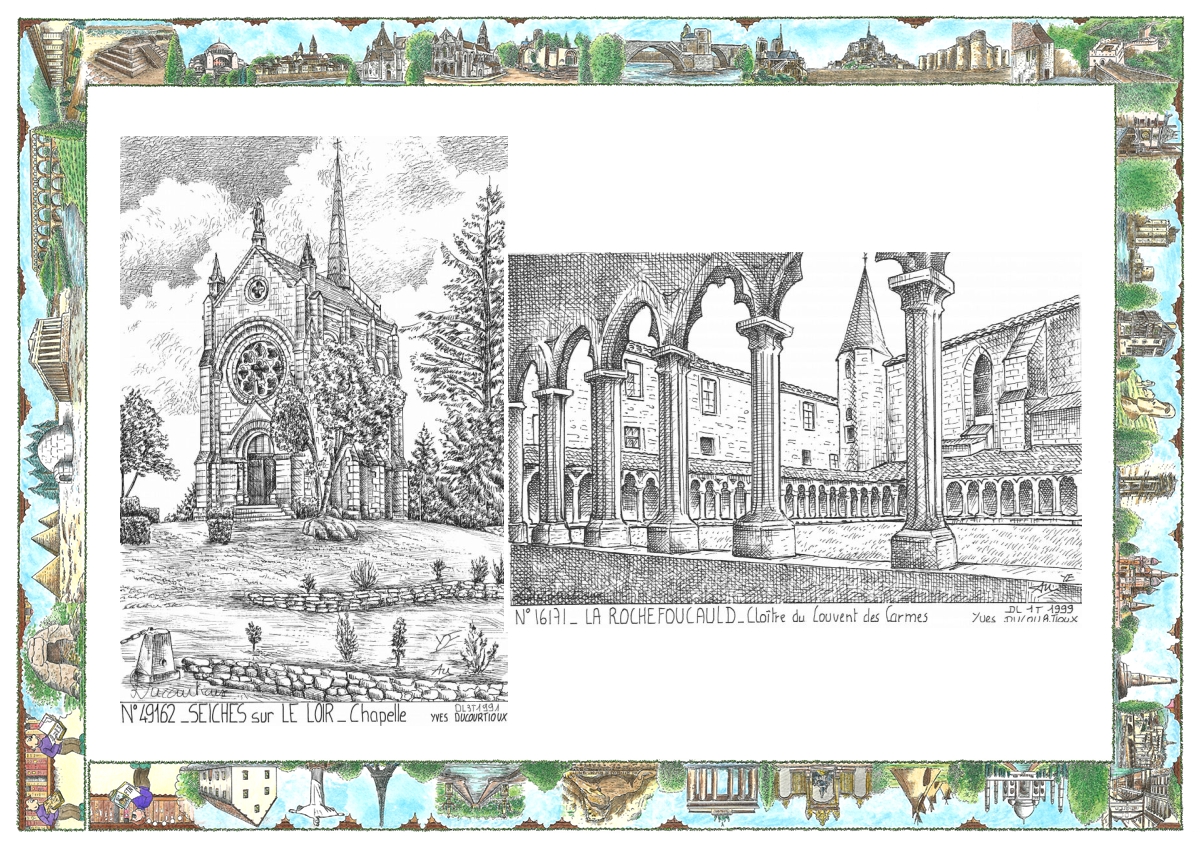 MONOCARTE N 16171-49162 - LA ROCHEFOUCAULD - clo�tre du couvent des carmes / SEICHES SUR LE LOIR - chapelle