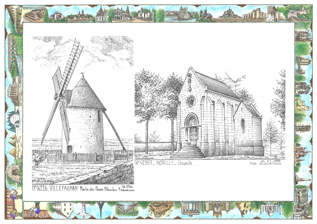 MONOCARTE N 16226-42357 - VILLEFAGNAN - moulin des pierres blanches / NOAILLY - chapelle