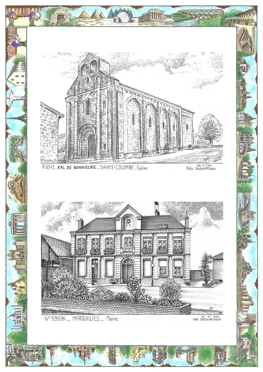 MONOCARTE N 16242-59594 - STE COLOMBE - �glise / MARQUILLIES - mairie