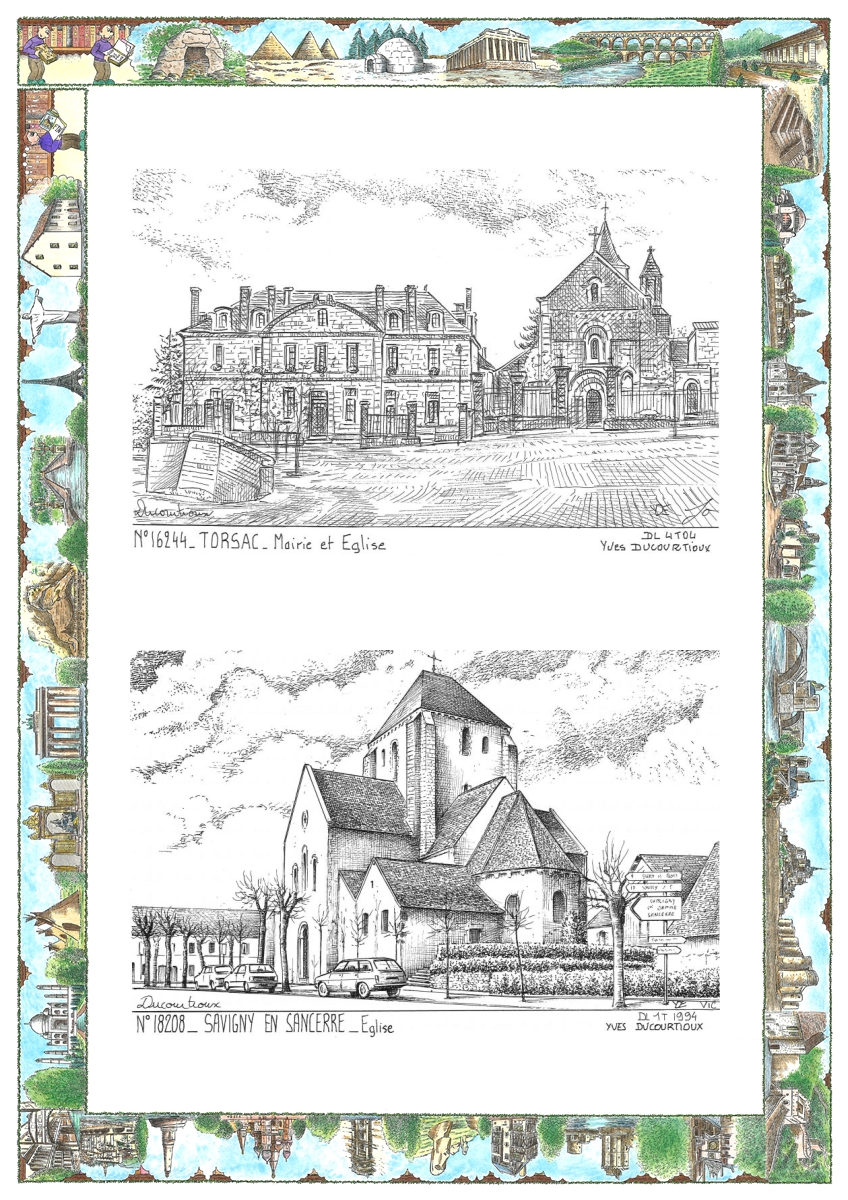 MONOCARTE N 16244-18208 - TORSAC - mairie et �glise / SAVIGNY EN SANCERRE - �glise