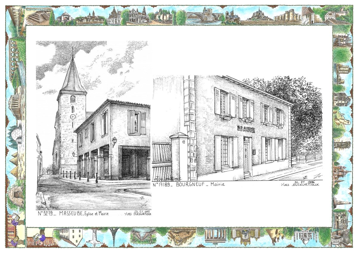 MONOCARTE N 17189-32079 - BOURGNEUF - mairie / MASSEUBE - �glise et mairie