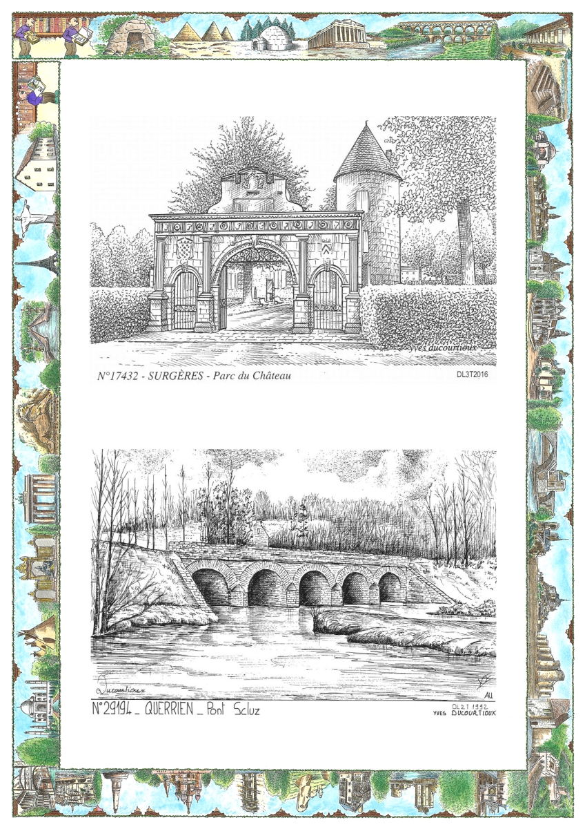 MONOCARTE N 17432-29194 - SURGERES - parc du ch�teau / QUERRIEN - pont scluz