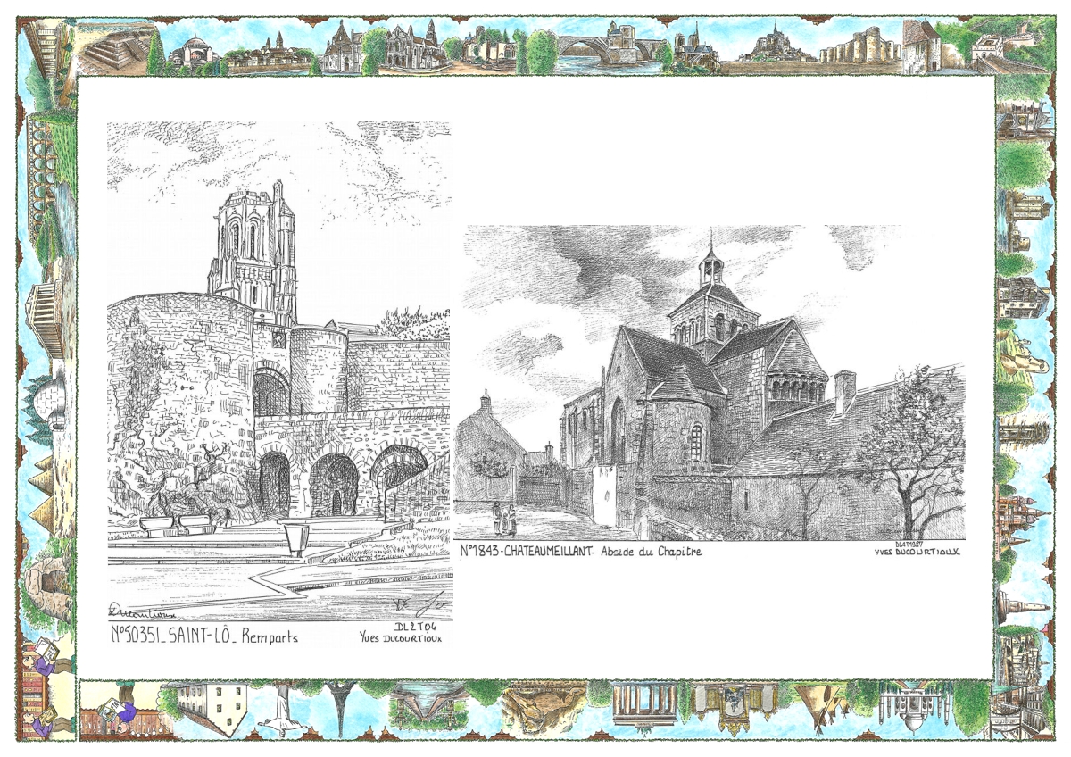 MONOCARTE N 18043-50351 - CHATEAUMEILLANT - abside du chapitre / ST LO - remparts