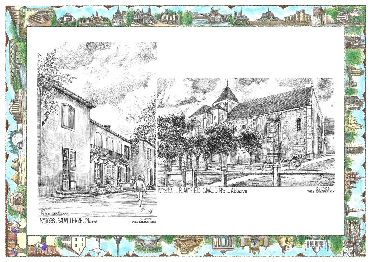 MONOCARTE N 18114-30088 - PLAIMPIED GIVAUDINS - abbaye / SAUVETERRE - mairie