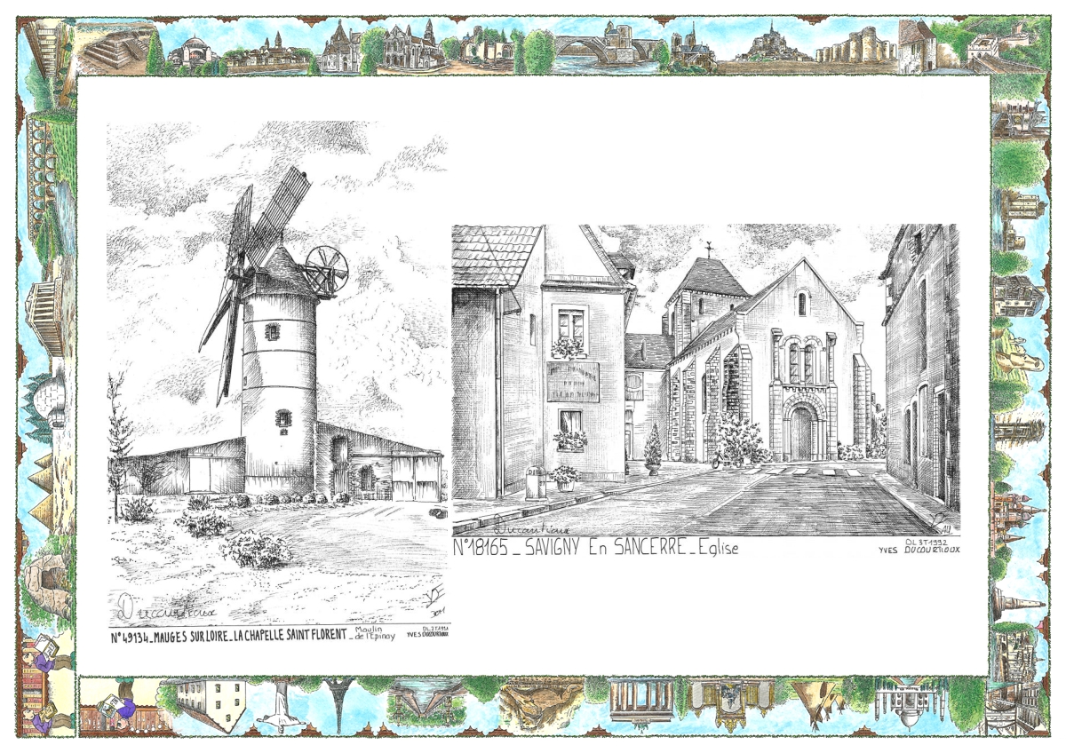 MONOCARTE N 18165-49134 - SAVIGNY EN SANCERRE - �glise / LA CHAPELLE ST FLORENT - moulin de l �pinay