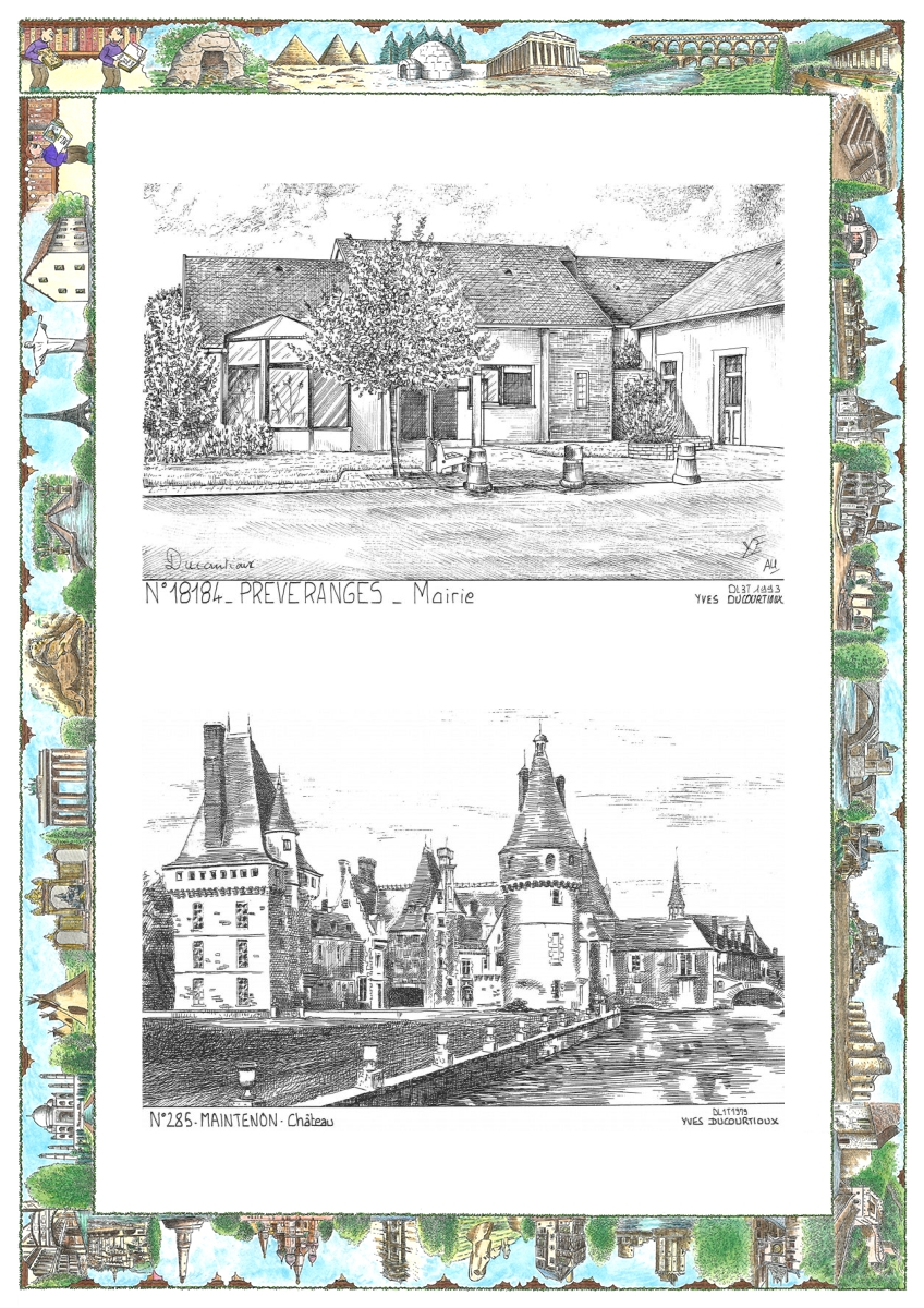 MONOCARTE N 18184-28005 - PREVERANGES - ancienne mairie / MAINTENON - ch�teau