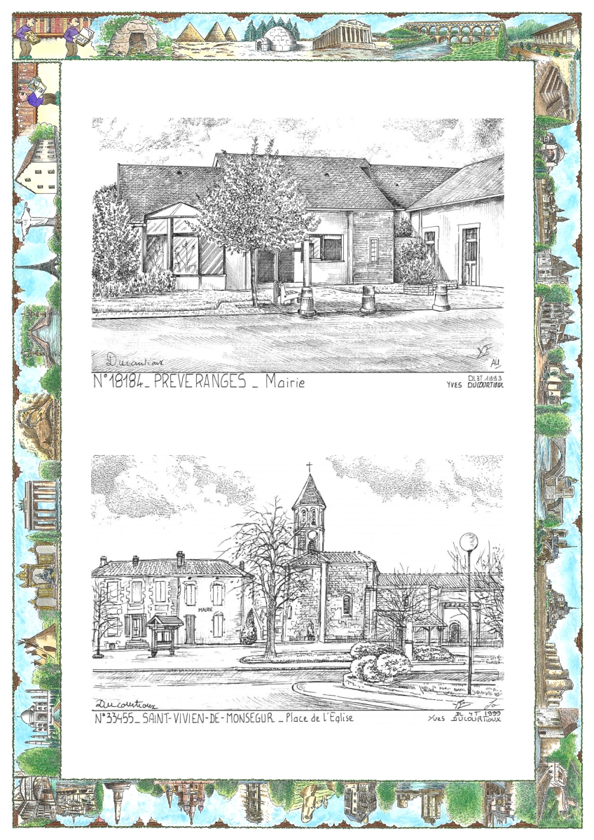 MONOCARTE N 18184-33455 - PREVERANGES - ancienne mairie / ST VIVIEN DE MONSEGUR - place de l �glise