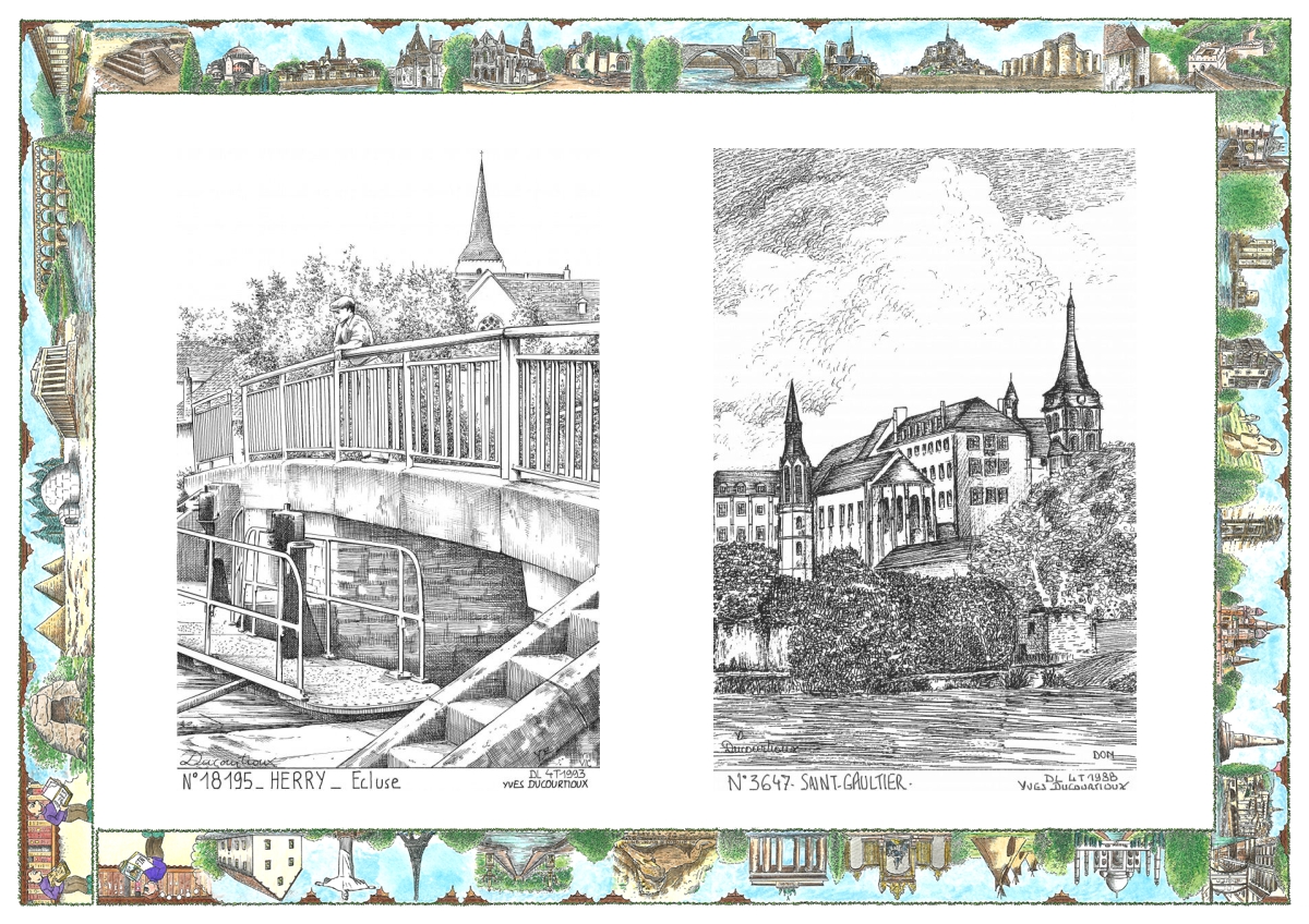 MONOCARTE N 18195-36047 - HERRY - �cluse / ST GAULTIER - coll�ge et �glise