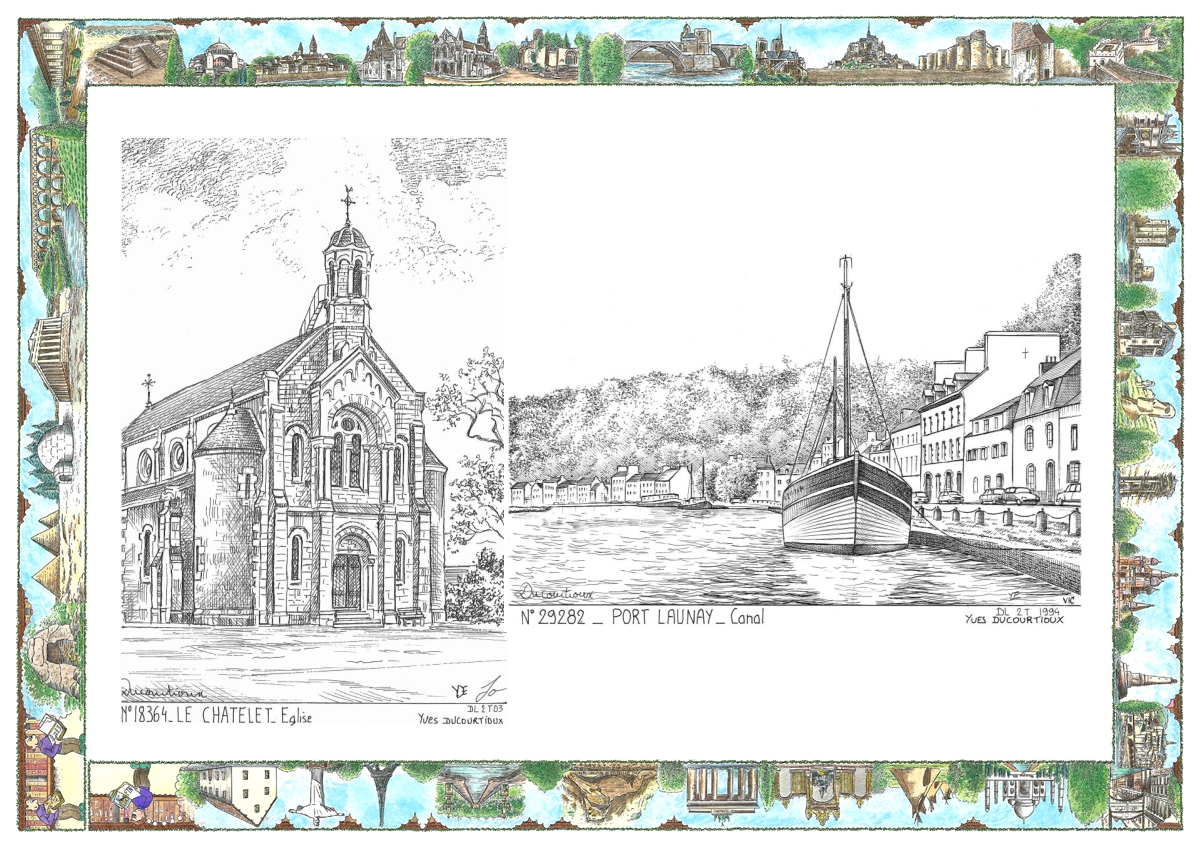 MONOCARTE N 18364-29282 - LE CHATELET - �glise / PORT LAUNAY - canal