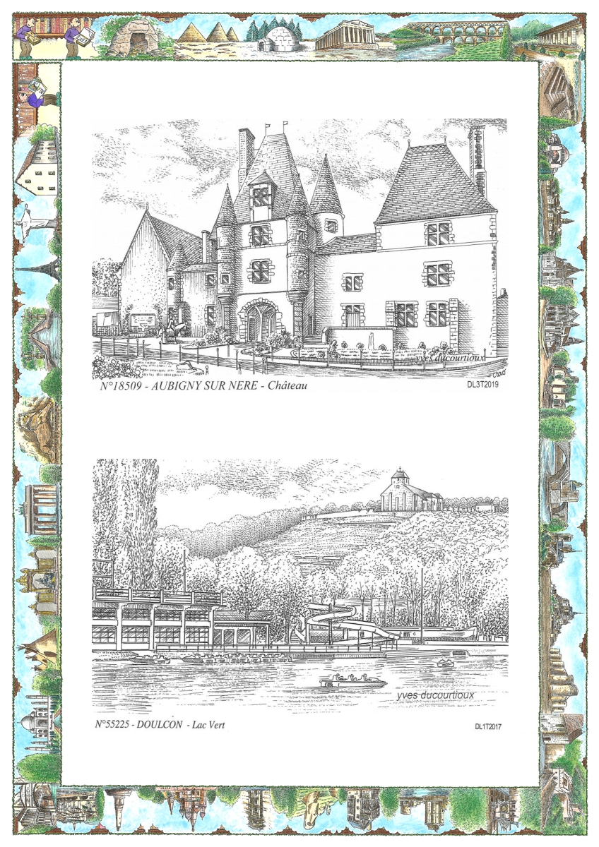 MONOCARTE N 18509-55225 - AUBIGNY SUR NERE - ch�teau / DOULCON - lac vert