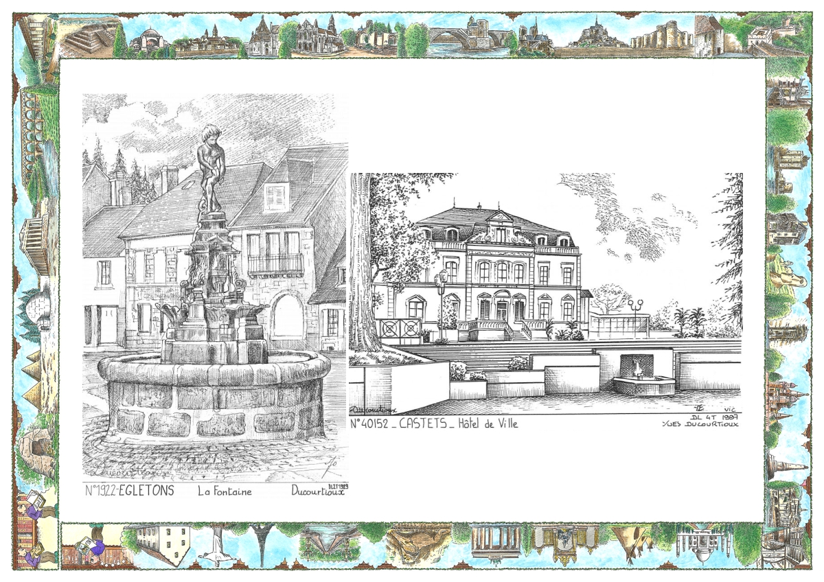 MONOCARTE N 19022-40152 - EGLETONS - la fontaine / CASTETS - h�tel de ville