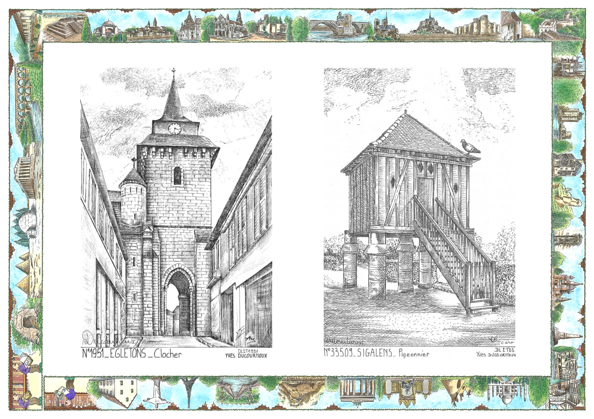 MONOCARTE N 19051-33509 - EGLETONS - clocher / SIGALENS - pigeonnier